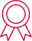 Médaille et ruban de récompense rouges stylisés, symbolisant l'excellence, la qualité ou la certification. Design épuré.