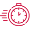 Stopwatch pixelisé rouge avec effet de vitesse, symbolisant la rapidité, l'urgence ou la performance accélérée.